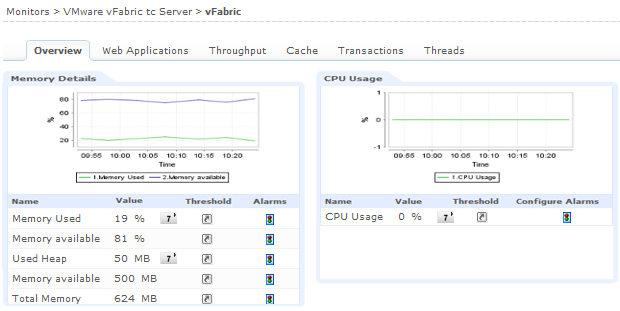 Overview with Memory and CPU Usage