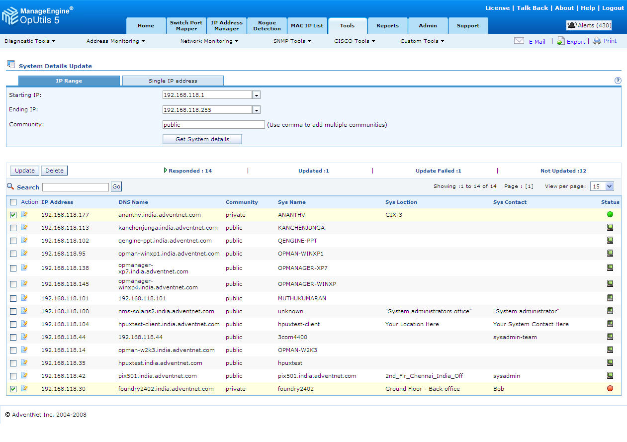 Network, bandwidth, Wake-On-LAN tools from ManageEngine OpUtils