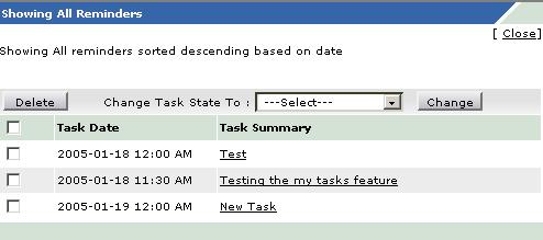 All Reminders window
